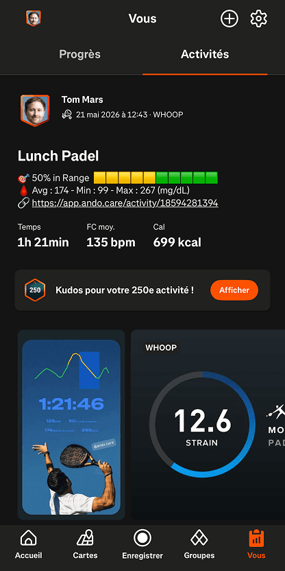 Ando connected with Strava and WHOOP